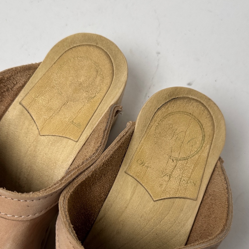 No. 6 Old School Clogs Neutral Tan Suede Mid Heel Wooden Minimal NYC Designer 41 - Picture 4 of 14